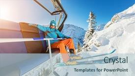  Presentation with lift - Amazing PPT theme having skier sitting at ski chair backdrop and a light blue colored foreground