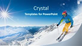  Presentation with skiing - Colorful slide deck enhanced with skier-skiing-downhill-during-sunny backdrop and a ocean colored foreground
