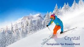  Presentation with skiing - Amazing PPT theme having skier-skiing-downhill-during-sunny backdrop and a sky blue colored foreground