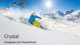  Presentation with skiing - Audience pleasing presentation design consisting of skier skiing downhill during sunny day in high mountains backdrop and a light gray colored foreground