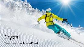  Presentation with skiing - Amazing presentation theme having skier skiing downhill during sunny backdrop and a sky blue colored foreground