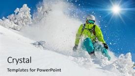  Presentation with skiing - Presentation enhanced with skier skiing downhill during sunny background and a light gray colored foreground