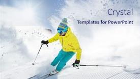  Presentation with skiing - Amazing theme having skier skiing downhill during sunny day in high mountains backdrop and a lemonade colored foreground