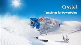  Presentation with skiing - Audience pleasing PPT theme consisting of skier skiing downhill in high backdrop and a teal colored foreground