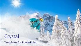  Presentation with skiing - Colorful presentation enhanced with skier-skiing-downhill-in-high backdrop and a sky blue colored foreground