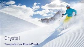  Presentation with skiing - Audience pleasing slide deck consisting of skier skiing downhill in high mountains backdrop and a sky blue colored foreground