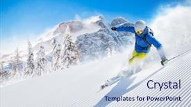  Presentation with skiing - Cool new slides with cool slide - skier skiing downhill in high backdrop and a sky blue colored foreground
