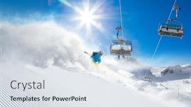  Presentation with skiing - Audience pleasing PPT layouts consisting of skier-skiing-downhill-in-high backdrop and a sky blue colored foreground