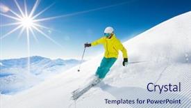  Presentation with skiing - Slide deck enhanced with skier skiing downhill in high background and a sky blue colored foreground
