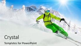  Presentation with skiing - Theme enhanced with cool slide - skier skiing downhill in high background and a white colored foreground