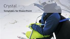  Presentation with skiing - Cool new presentation theme with skier skiing downhill on fresh powder snow with sun and mountains in background backdrop and a light gray colored foreground