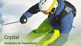  Presentation with app for create detergent powder add - Slide deck consisting of skier skiing downhill on fresh background and a yellow colored foreground