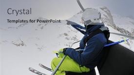  Presentation with skiing - PPT theme featuring skier skiing downhill on fresh powder snow with sun and mountains in background background and a light gray colored foreground