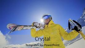  Presentation with female sport - Beautiful PPT layouts featuring skier skiing winter sport - portrait backdrop and a gold colored foreground