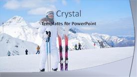  Presentation with female sport - Amazing presentation theme having skier skiing winter sport - portrait backdrop and a light blue colored foreground