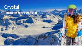  Presentation with sport blue - Cool new PPT layouts with skier teenager along a snowy backdrop and a teal colored foreground