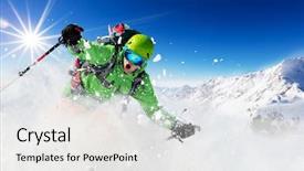  Presentation with freeze - Colorful slide deck enhanced with freeride skier with rucksack running backdrop and a white colored foreground