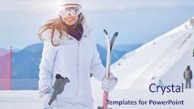  Presentation with woman sport - PPT theme consisting of skier woman on the background background and a  colored foreground