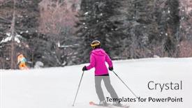  Presentation with activity - Presentation design featuring skier-woman-skiing-learning background and a white colored foreground