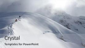  Presentation with mountain climbing - PPT theme with skiers climbing a snowy mountain background and a light gray colored foreground