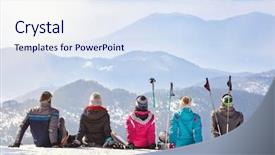  Presentation with mountain snow - Amazing presentation theme having skiers looking mountain hilles while backdrop and a sky blue colored foreground