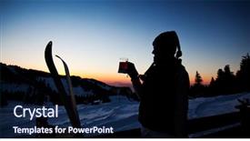  Presentation with young sing woman singing young - PPT layouts featuring indoor skiing - apres ski winter holiday background and a navy blue colored foreground