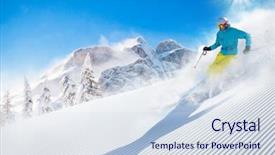  Presentation with high science 3d rendering - PPT theme consisting of skiing downhill in high mountain background and a sky blue colored foreground