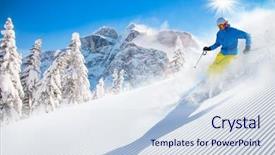  Presentation with high science 3d rendering - Cool new PPT layouts with skiing downhill in high mountain backdrop and a  colored foreground