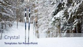  Presentation with stuck - PPT layouts with skiing-equipment-stuck-in-snowdrift background and a sky blue colored foreground