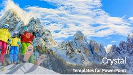  Presentation with family dreams of vacation - Slide set enhanced with kids travel - skiing family enjoying winter vacation background and a seafoam green colored foreground