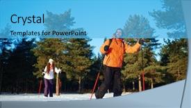  Presentation with skiing - Beautiful presentation theme featuring skiing in crocc-country backdrop and a light blue colored foreground