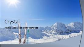  Presentation with equipment - Audience pleasing presentation theme consisting of skiing mountains and ski equipments backdrop and a light blue colored foreground