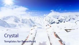  Presentation with tibetan mountains - Slides enhanced with skiing mountains and ski equipments background and a  colored foreground