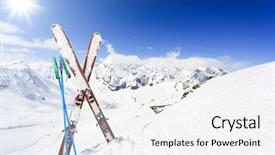  Presentation with mountains - Slides having skiing mountains and ski equipments background and a white colored foreground
