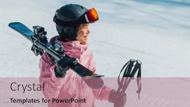  Presentation with winter sports - Presentation theme featuring skiing-skier-woman-athlete-going background and a coral colored foreground