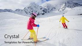  Presentation with cookie run - Slides having skiing skiers on ski run - child skiing downhill ski lesson background and a light gray colored foreground