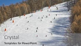  Presentation with skiing - Slides consisting of skiing-slope-with-many-skiers background and a  colored foreground