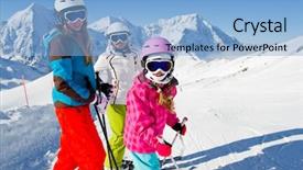  Presentation with skiing - Cool new presentation design with skiing winter- skiers on mountainside backdrop and a light blue colored foreground