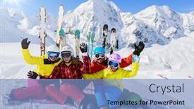  Presentation with winter family - Audience pleasing presentation design consisting of skiing winter snow skiers sun and fun - family enjoying winter vacations backdrop and a light blue colored foreground