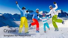  Presentation with winter family - Presentation theme featuring kids play sports children sports - skiing winter snow sun background and a teal colored foreground