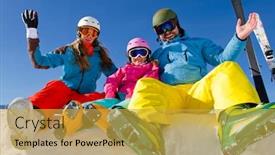  Presentation with winter family - PPT theme with skiing winter snow sun and fun - family enjoying winter vacations background and a yellow colored foreground