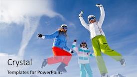  Presentation with winter family - Audience pleasing PPT theme consisting of skiing winter snow sun backdrop and a light blue colored foreground