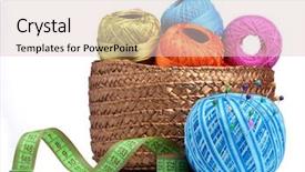  Presentation with few thread bobbin isolated - Cool new presentation theme with skilful - bright threads for knitting backdrop and a lemonade colored foreground