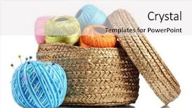  Presentation with few thread bobbin isolated - Presentation theme enhanced with skilful - bright threads for knitting background and a white colored foreground