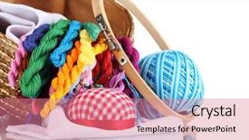  Presentation with threads fabric - Presentation theme enhanced with skilful - bright threads for needlework background and a coral colored foreground