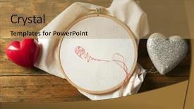  Presentation with sewing - PPT theme enhanced with skilful - embroidery hoop with canvas background and a coral colored foreground