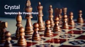  Presentation with chess board - Colorful presentation theme enhanced with skill contest - closeup wooden figures on chess backdrop and a navy blue colored foreground