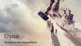  Presentation with winner - PPT theme consisting of skill contest - hands squeeze the coup winner background and a soft green colored foreground