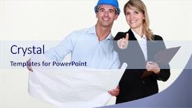  Presentation with foreman - PPT layouts featuring skill development - female architect and foreman holding background and a sky blue colored foreground