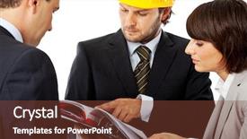  Presentation with development - Audience pleasing PPT theme consisting of skill development - three people wearing suits one backdrop and a tawny brown colored foreground